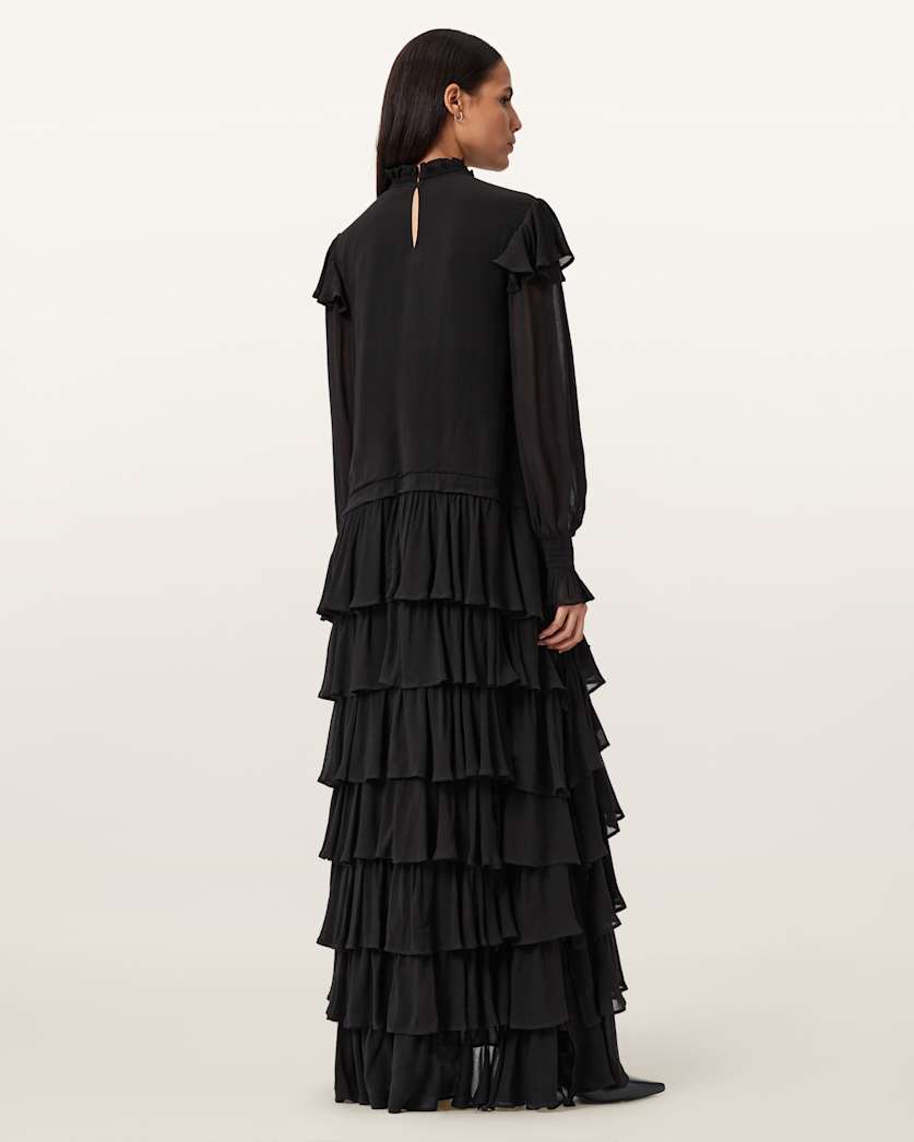 AllSaints Cavarly Tiered Ruffle Maxi Dress Women's Tawny Port Red Women's