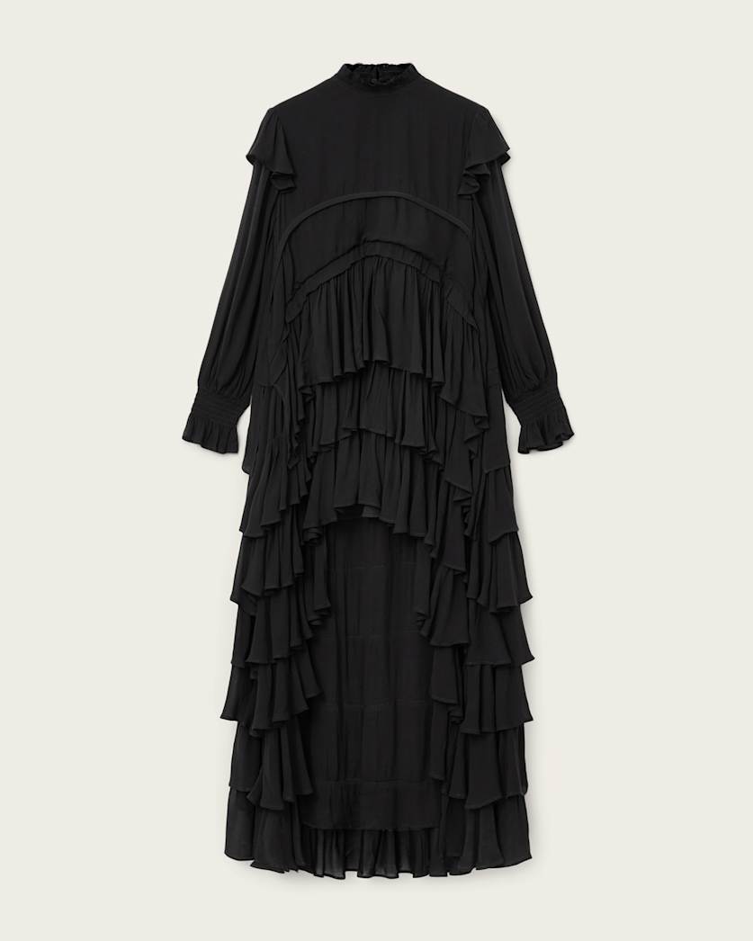 AllSaints Cavarly Tiered Ruffle Maxi Dress Women's Tawny Port Red Women's