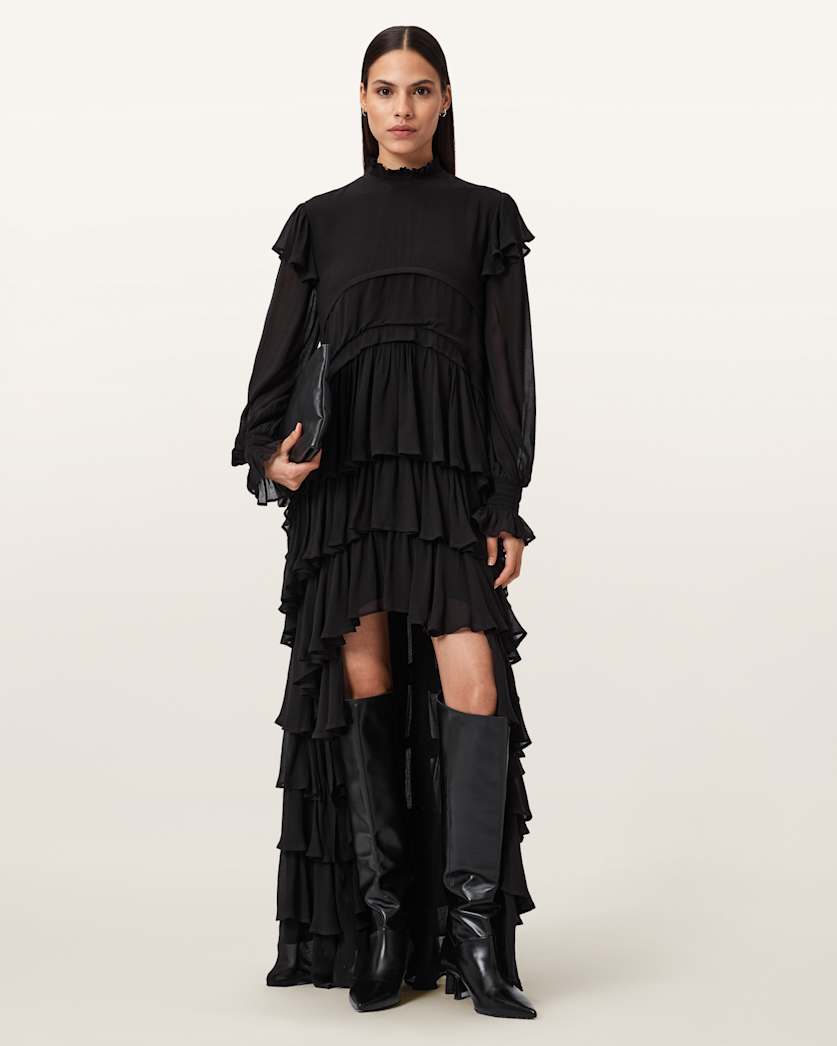 AllSaints Cavarly Tiered Ruffle Maxi Dress Women's Tawny Port Red Women's
