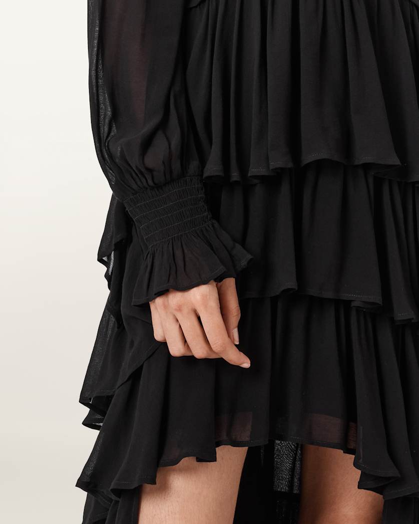 AllSaints Cavarly Tiered Ruffle Maxi Dress Women's Tawny Port Red Women's