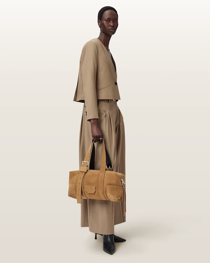 AllSaints Ares Suede Shoulder Bag Women's Biscuit Brown Women's