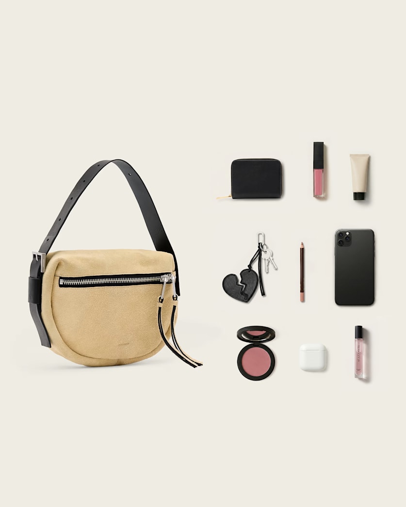 AllSaints Noemie Mini Suede Shoulder Bag Women's Sahara White Women's