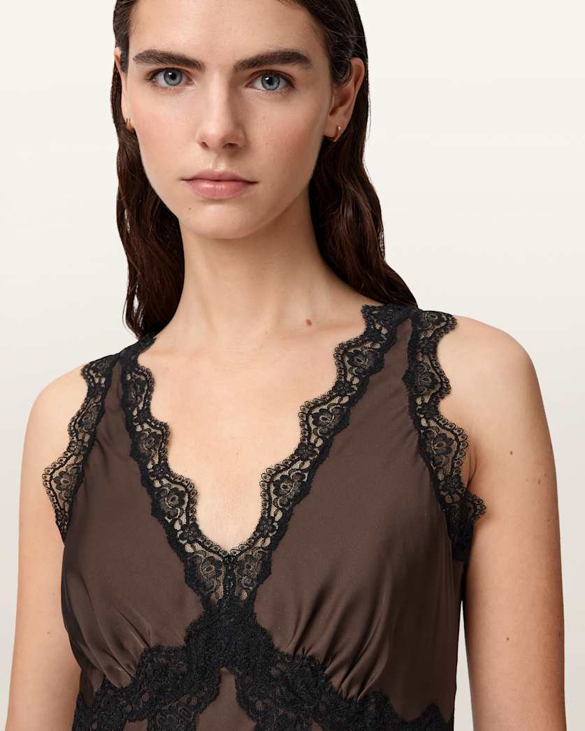AllSaints Ilka Asymmetric Lace Mini Dress Women's Ecru White Women's
