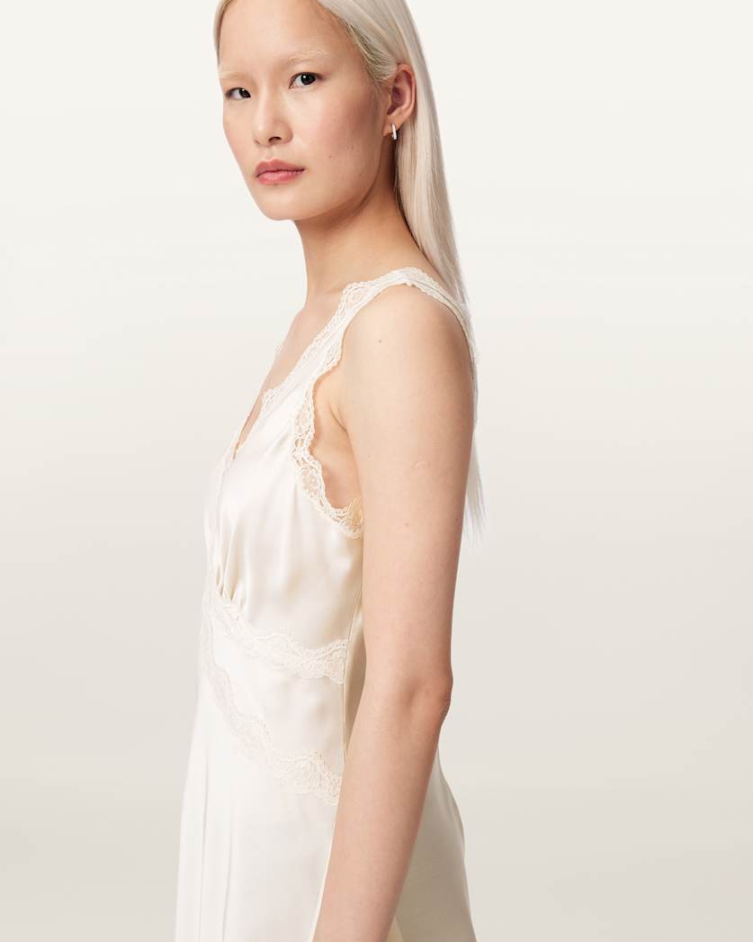 AllSaints Ilka Asymmetric Lace Mini Dress Women's Ecru White Women's