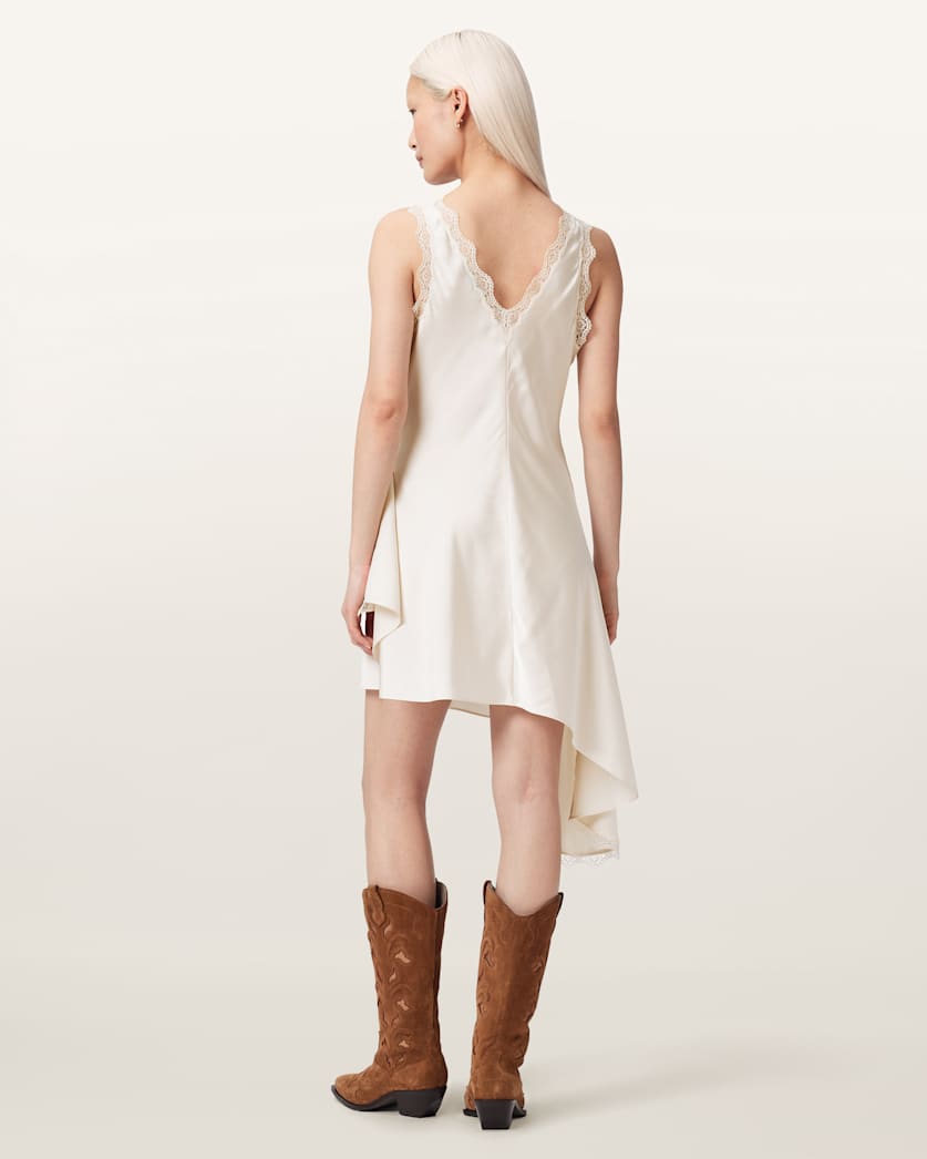AllSaints Ilka Asymmetric Lace Mini Dress Women's Ecru White Women's