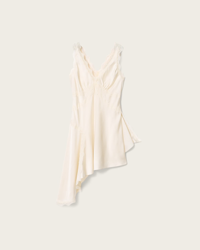 AllSaints Ilka Asymmetric Lace Mini Dress Women's Ecru White Women's