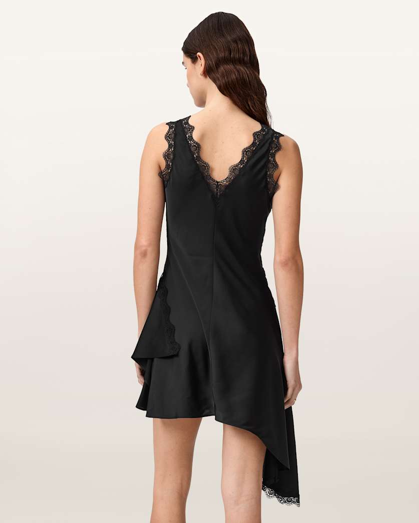 AllSaints Ilka Asymmetric Lace Mini Dress Women's Ecru White Women's