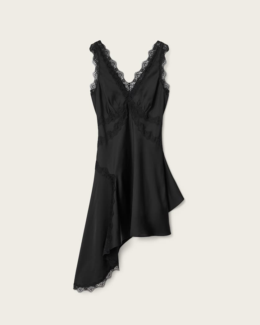 AllSaints Ilka Asymmetric Lace Mini Dress Women's Ecru White Women's