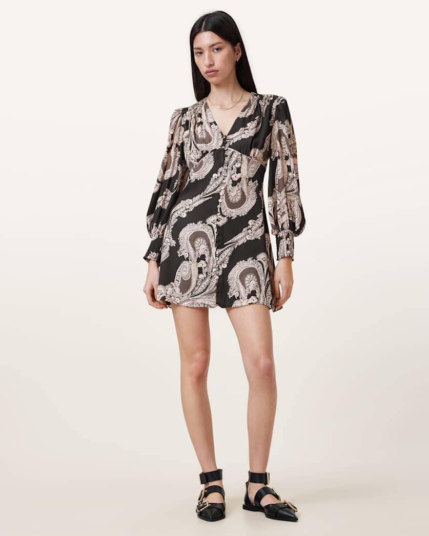 AllSaints Auden Sanibel Print Mini Dress Women's Lita Black Women's