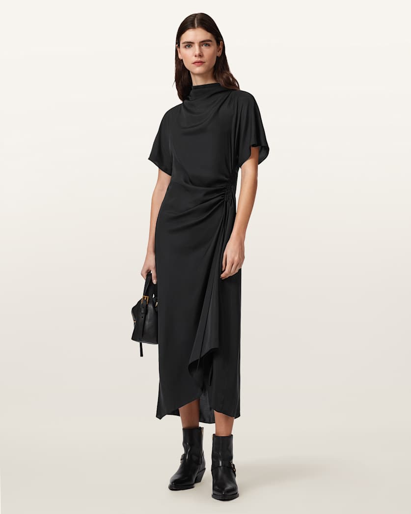 AllSaints Rosie Silk Blend Midi Dress Women's Khaki Green Women's