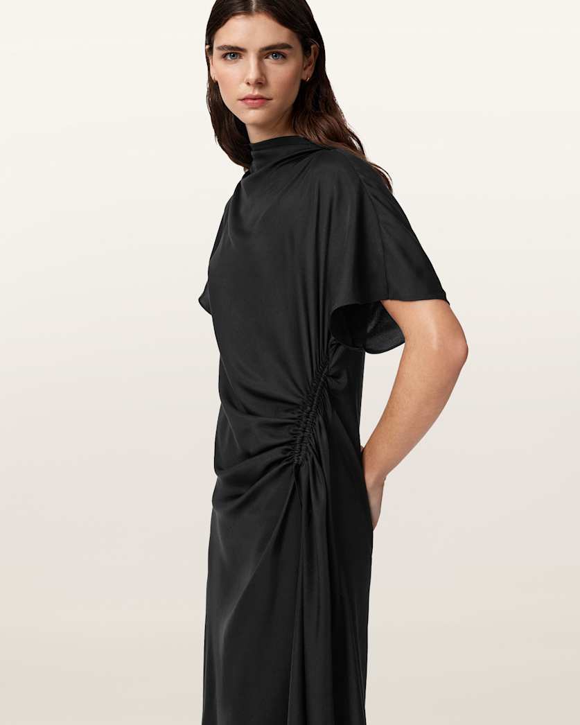 AllSaints Rosie Silk Blend Midi Dress Women's Khaki Green Women's