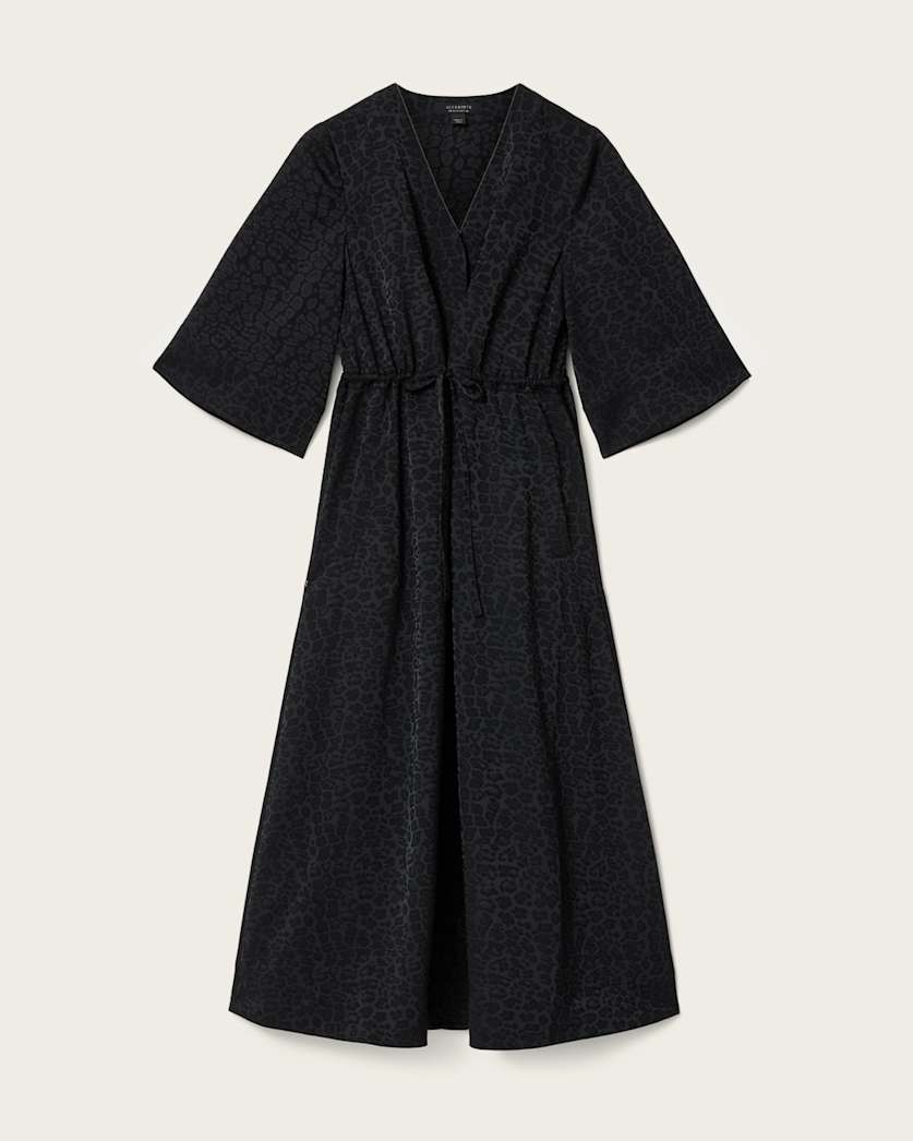 AllSaints Diana Leopard Print Pleated Maxi Dress Women's Leppo Black Women's