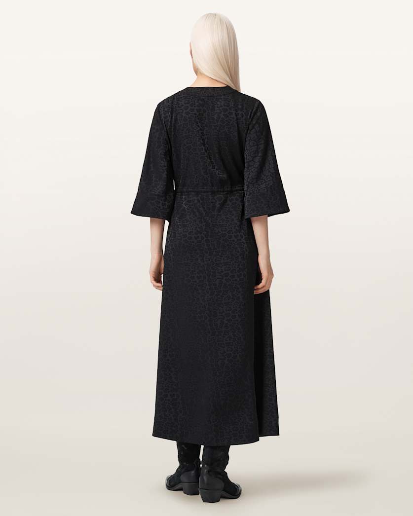 AllSaints Diana Leopard Print Pleated Maxi Dress Women's Leppo Black Women's
