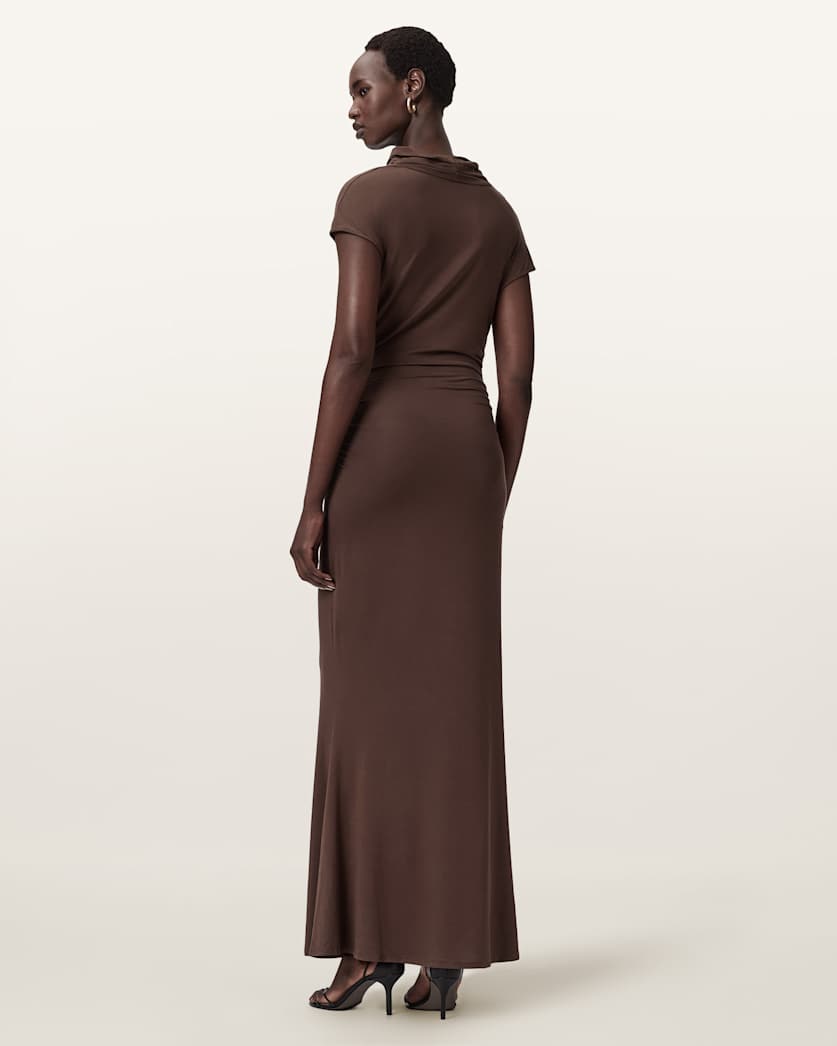 AllSaints Selena Bodycon Maxi Dress Women's Bitter Brown Women's
