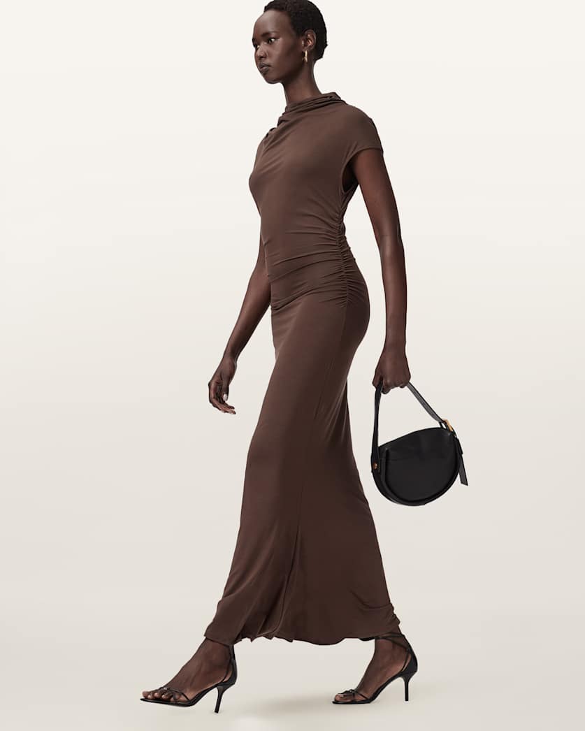 AllSaints Selena Bodycon Maxi Dress Women's Bitter Brown Women's