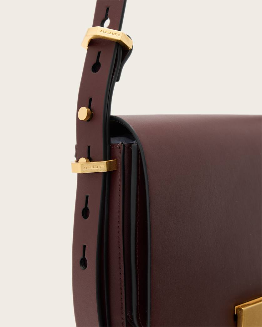 AllSaints Etta Leather Satchel Bag Women's Dark Red Women's