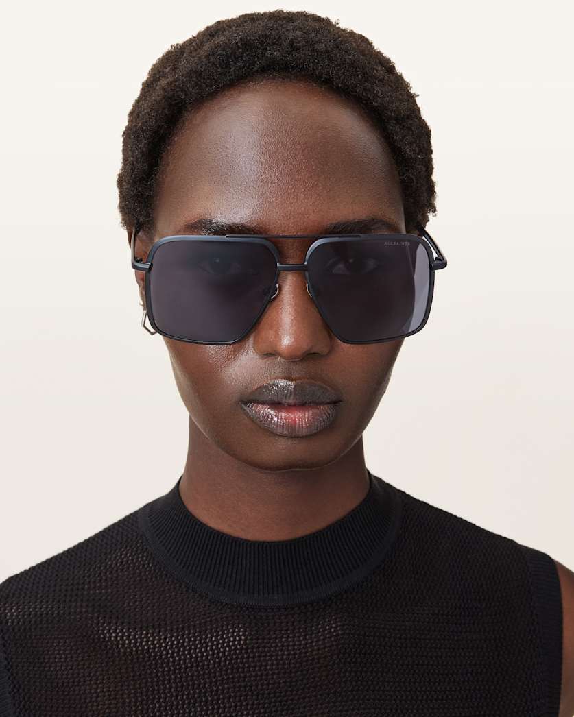 AllSaints Orien Square Aviator Sunglasses Women's Matte Black/Grey Women's