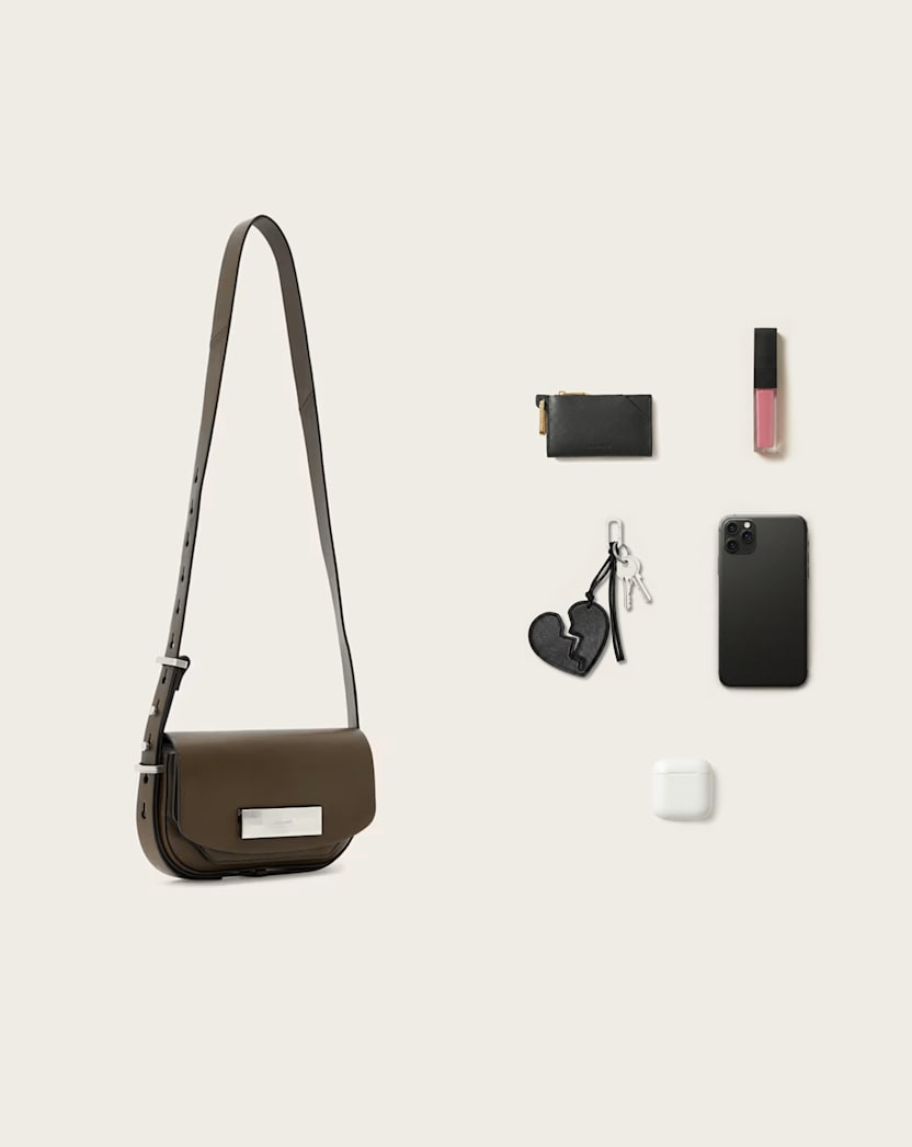 AllSaints Etta Leather Satchel Crossbody Bag Women's Fango Brown Women's