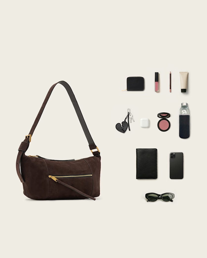 AllSaints Vega Suede Shoulder Bag Women's Bitter Brown Women's