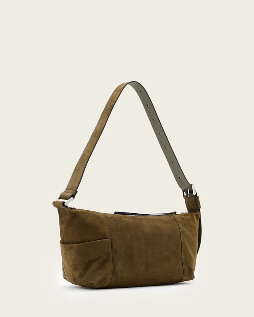 AllSaints Vega Suede Shoulder Bag Women's Olive Green Women's