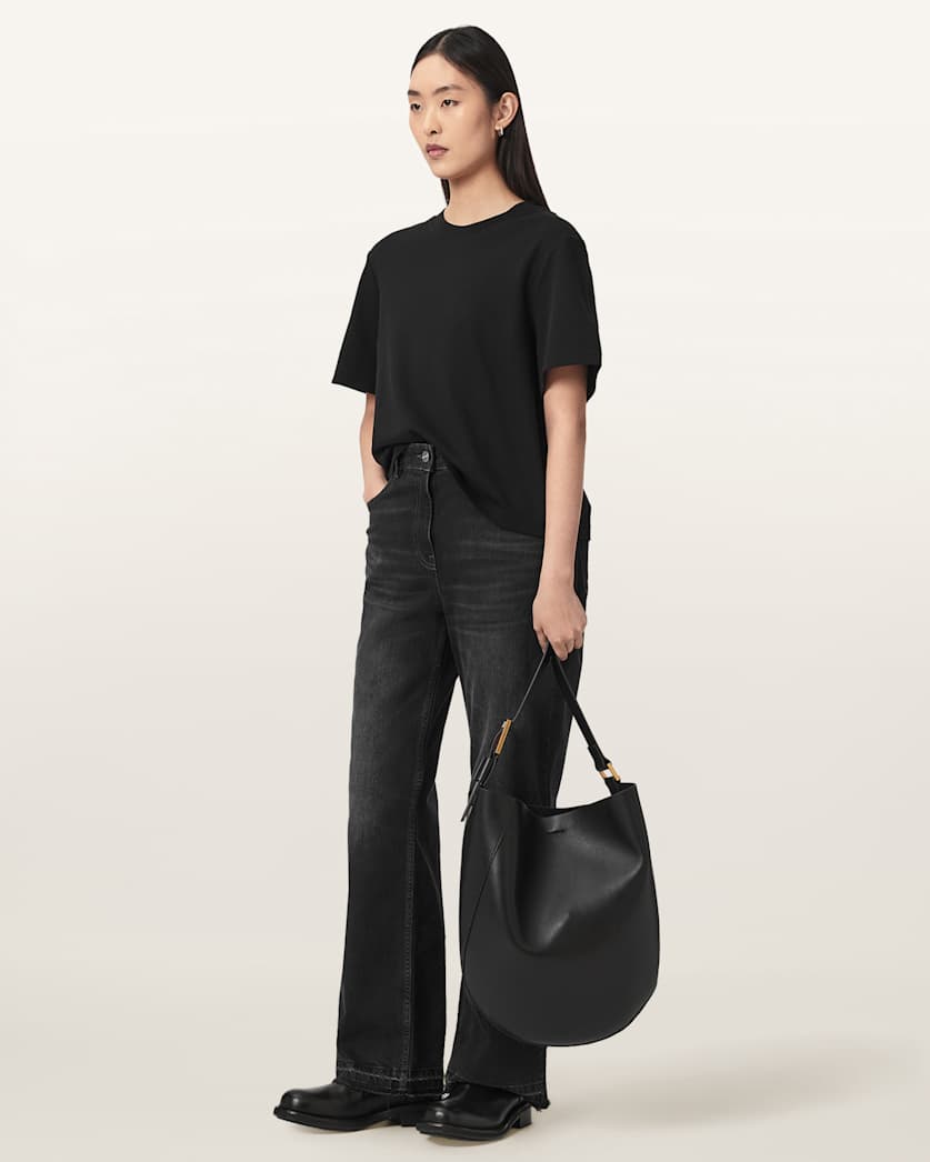 AllSaints Luna Leather Hobo Shoulder Bag Women's Black Women's