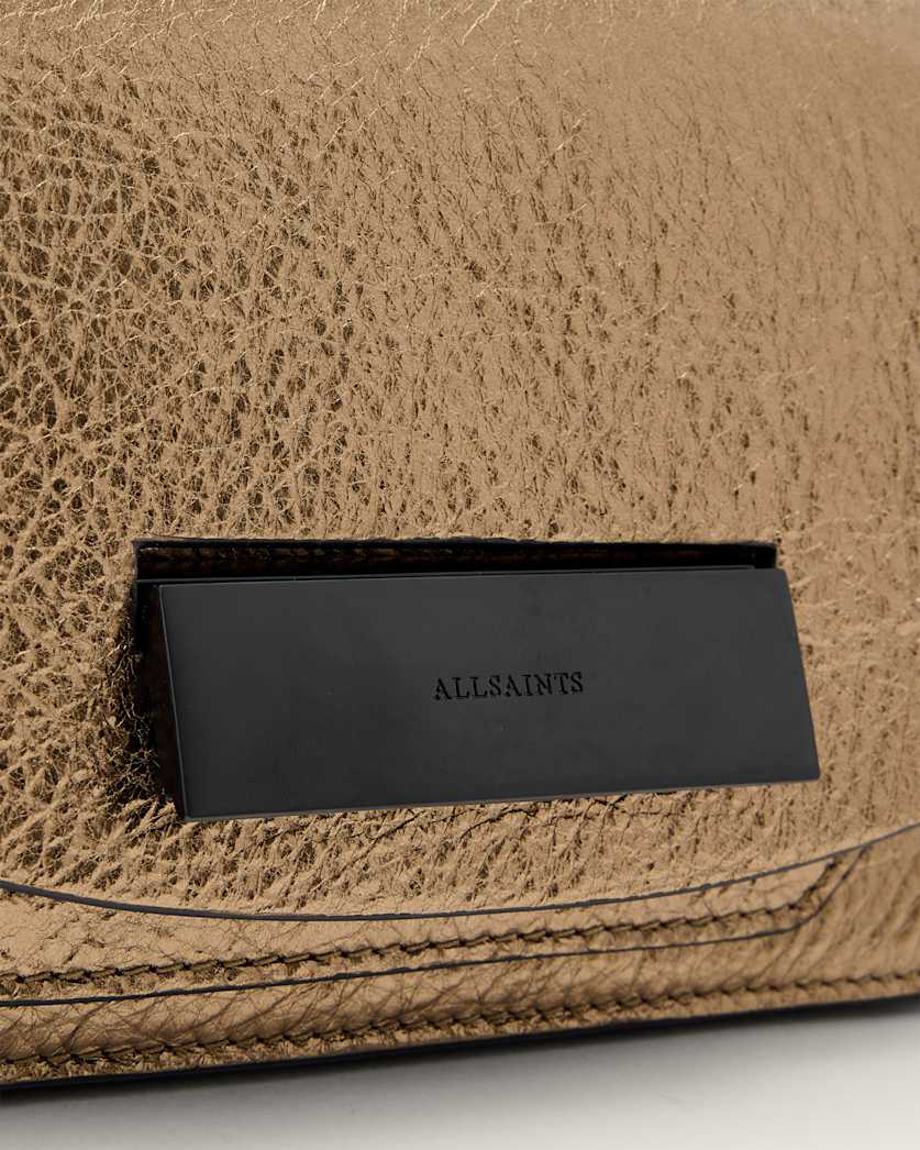 AllSaints Etta Metallic Leather Clutch Bag Women's Warm Brass Women's