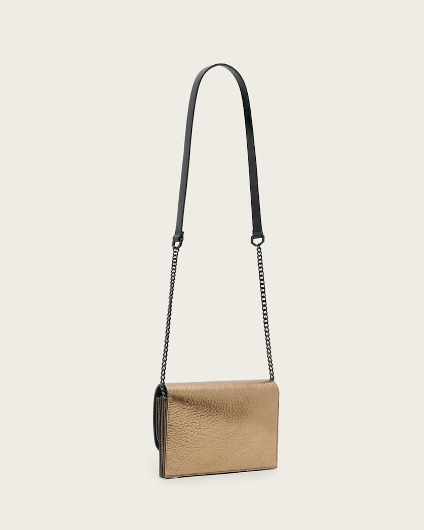 AllSaints Etta Metallic Leather Clutch Bag Women's Warm Brass Women's