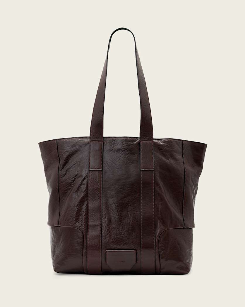 AllSaints Ares Grain Leather Open Tote Bag Women's Burnt Umber Red Women's