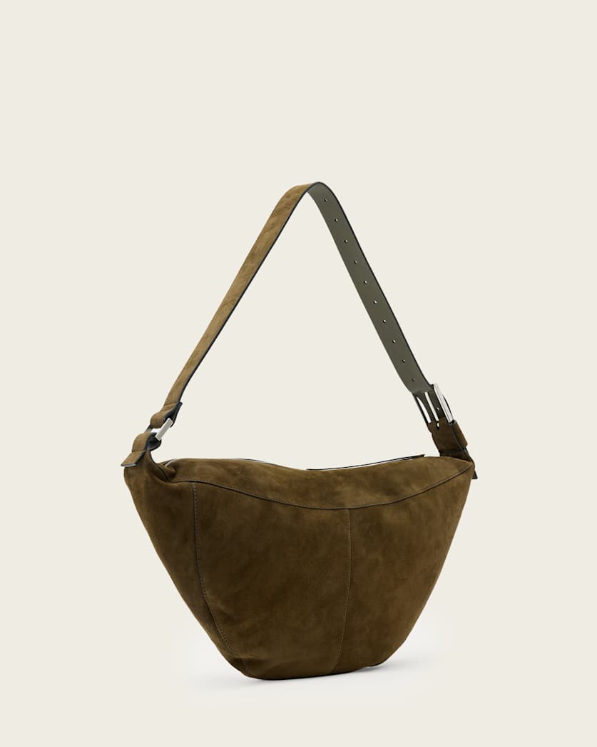 AllSaints Luna Slouchy Suede Shoulder Bag Women's Olive Green Women's