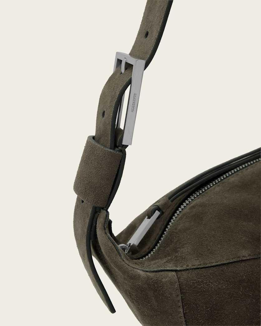AllSaints Luna Slouchy Suede Shoulder Bag Women's Olive Green Women's