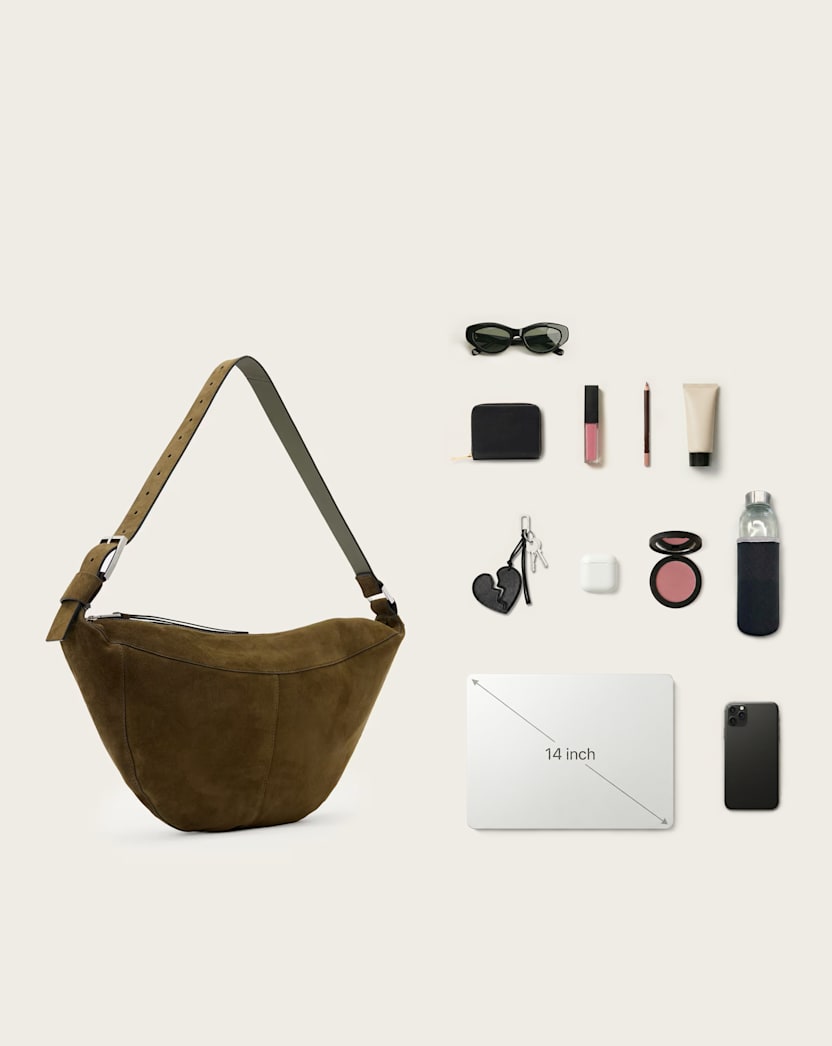 AllSaints Luna Slouchy Suede Shoulder Bag Women's Olive Green Women's