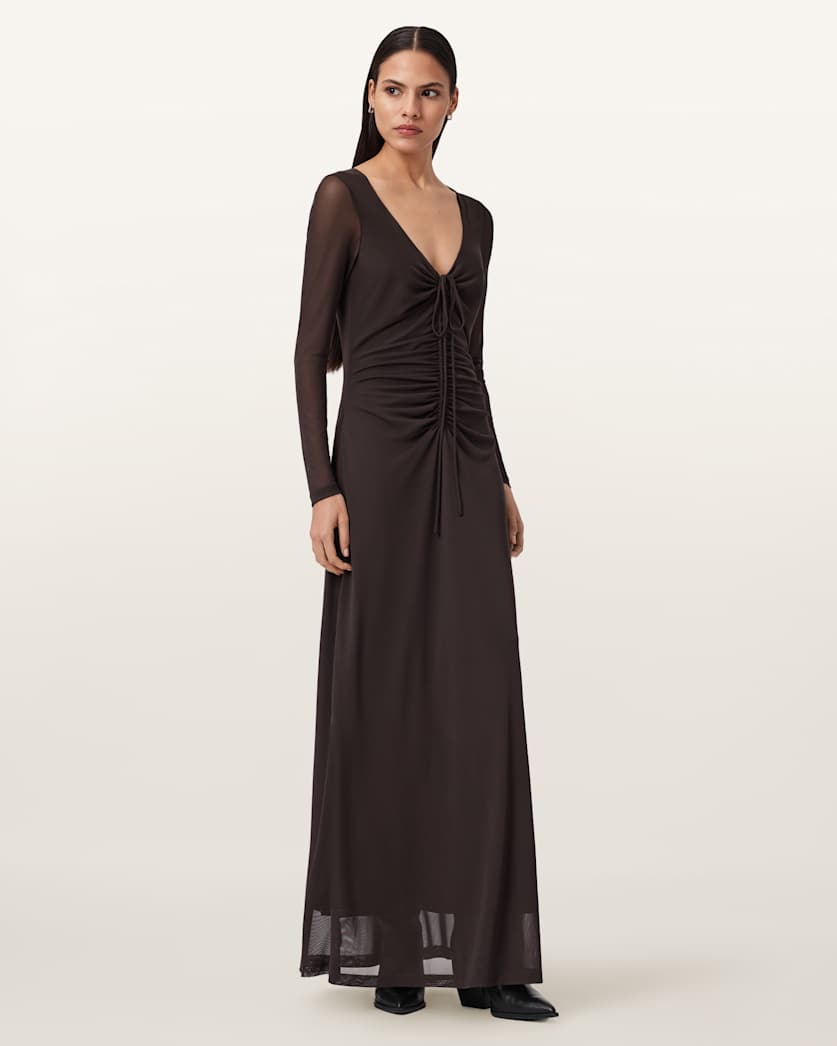 AllSaints Gabby Mesh Maxi Dress Women's Ania Rust Brown Women's
