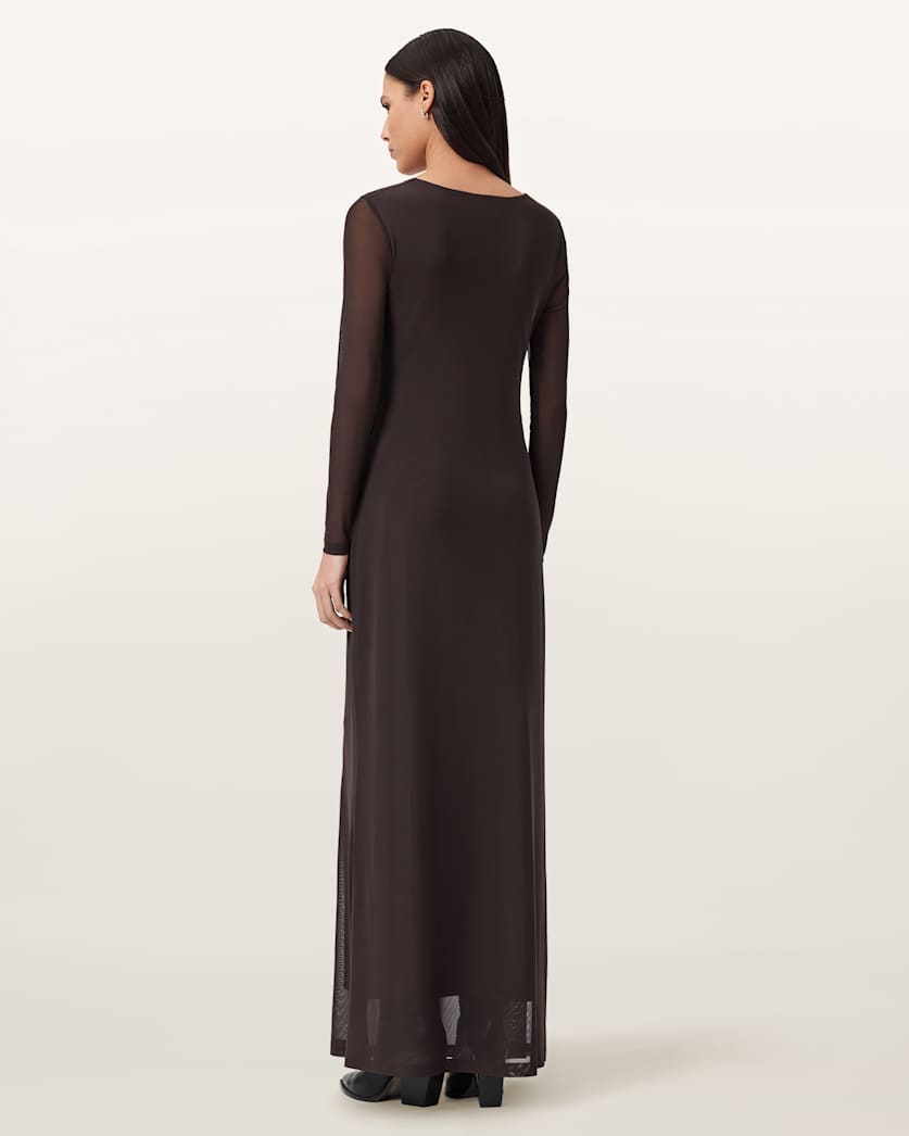 AllSaints Gabby Mesh Maxi Dress Women's Ania Rust Brown Women's