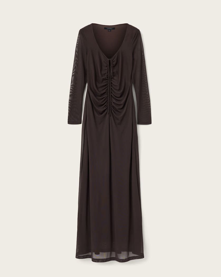 AllSaints Gabby Mesh Maxi Dress Women's Ania Rust Brown Women's