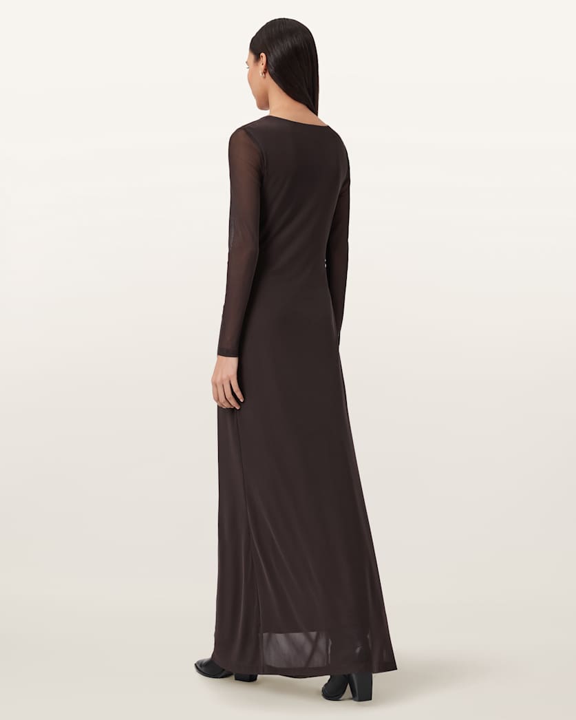 AllSaints Gabby Mesh Maxi Dress Women's Ania Rust Brown Women's