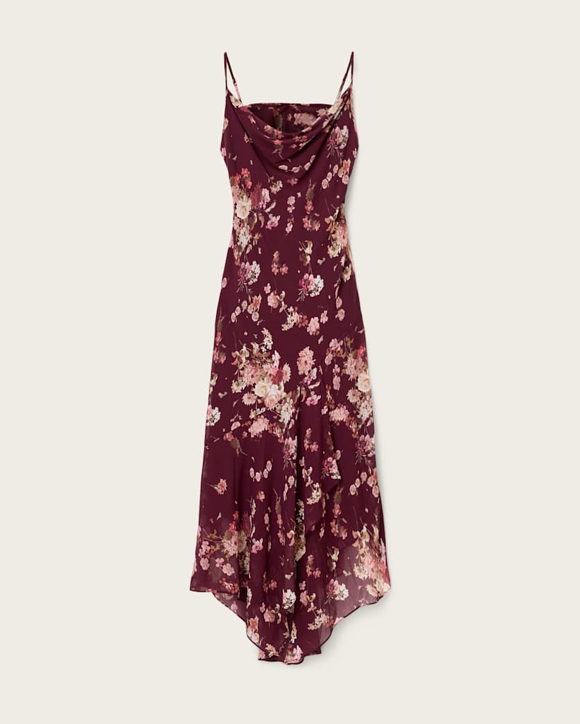 AllSaints Charlotte Floral Maxi Dress Women's Armada Wine Red Women's