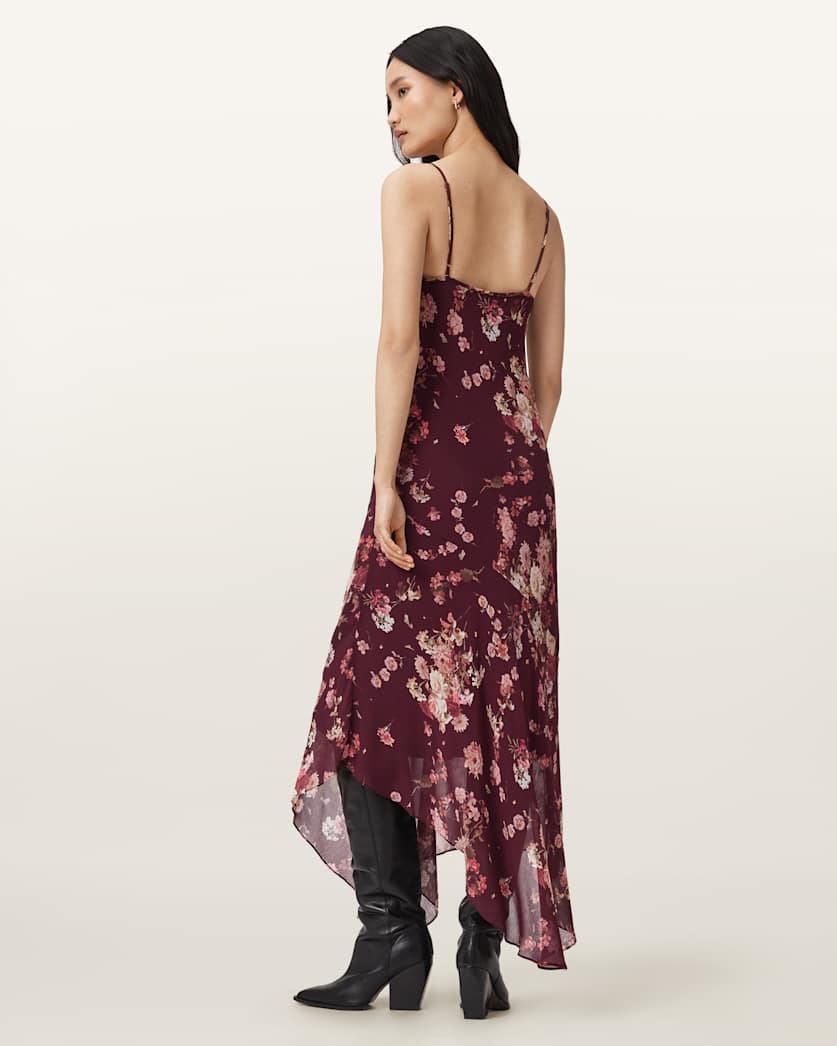 AllSaints Charlotte Floral Maxi Dress Women's Armada Wine Red Women's