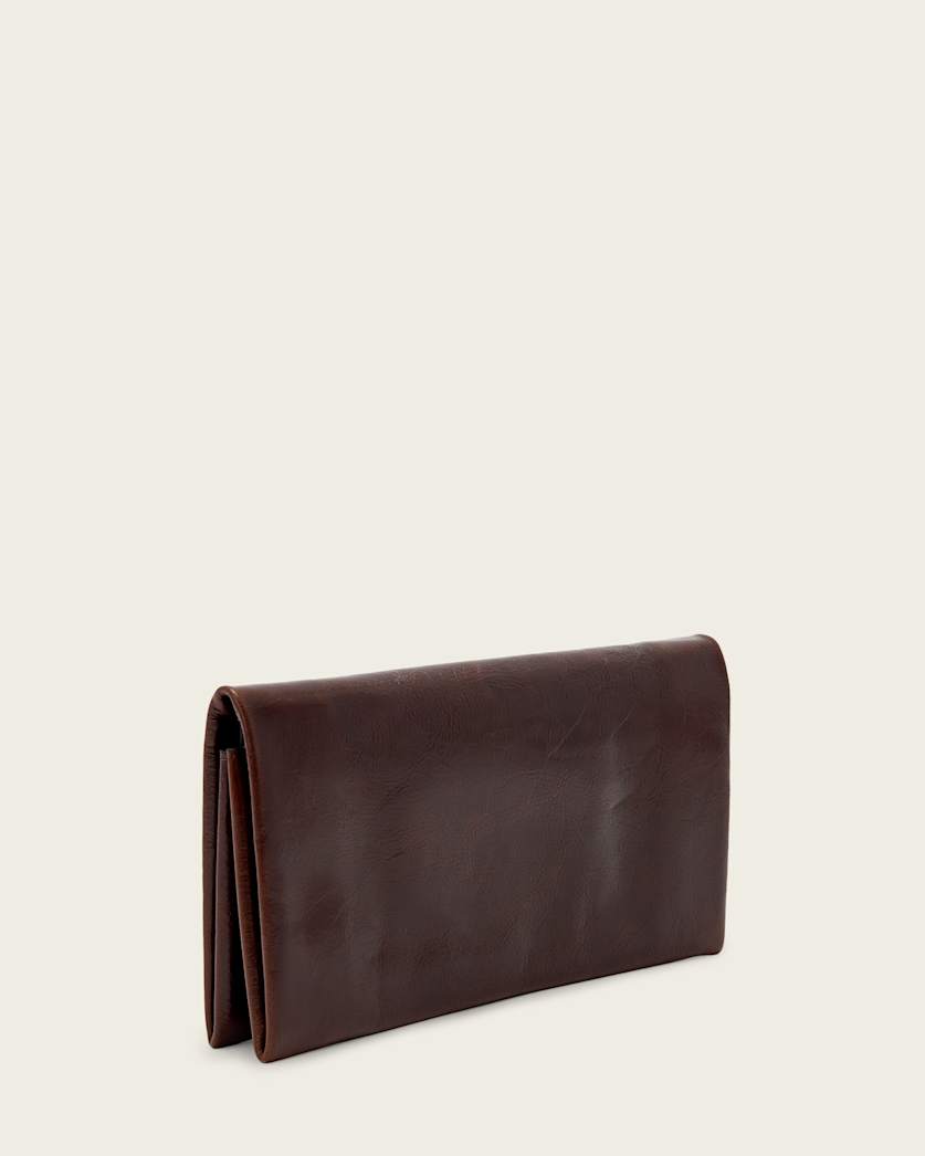 AllSaints Harluna Leather Clutch Bag Women's Cognac Brown Women's