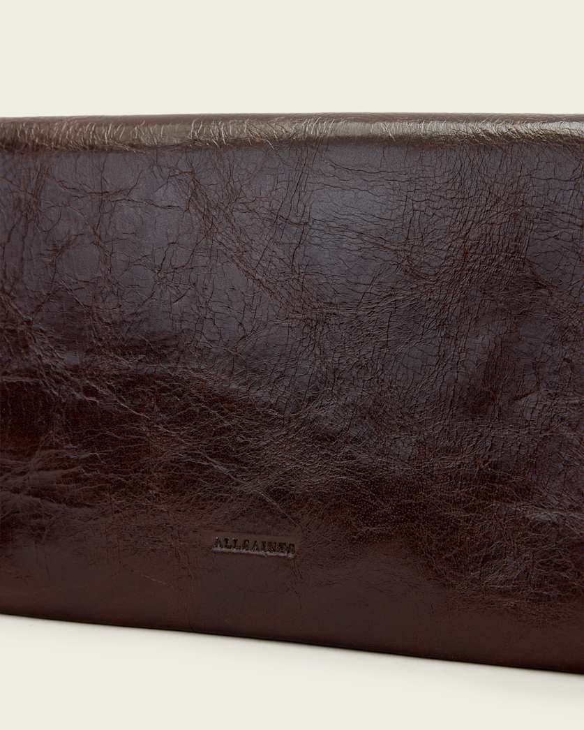 AllSaints Harluna Leather Clutch Bag Women's Cognac Brown Women's
