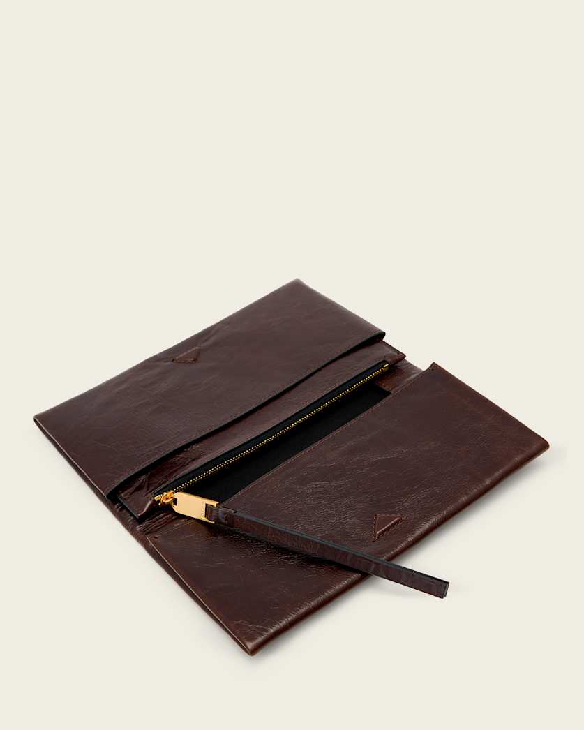AllSaints Harluna Leather Clutch Bag Women's Cognac Brown Women's