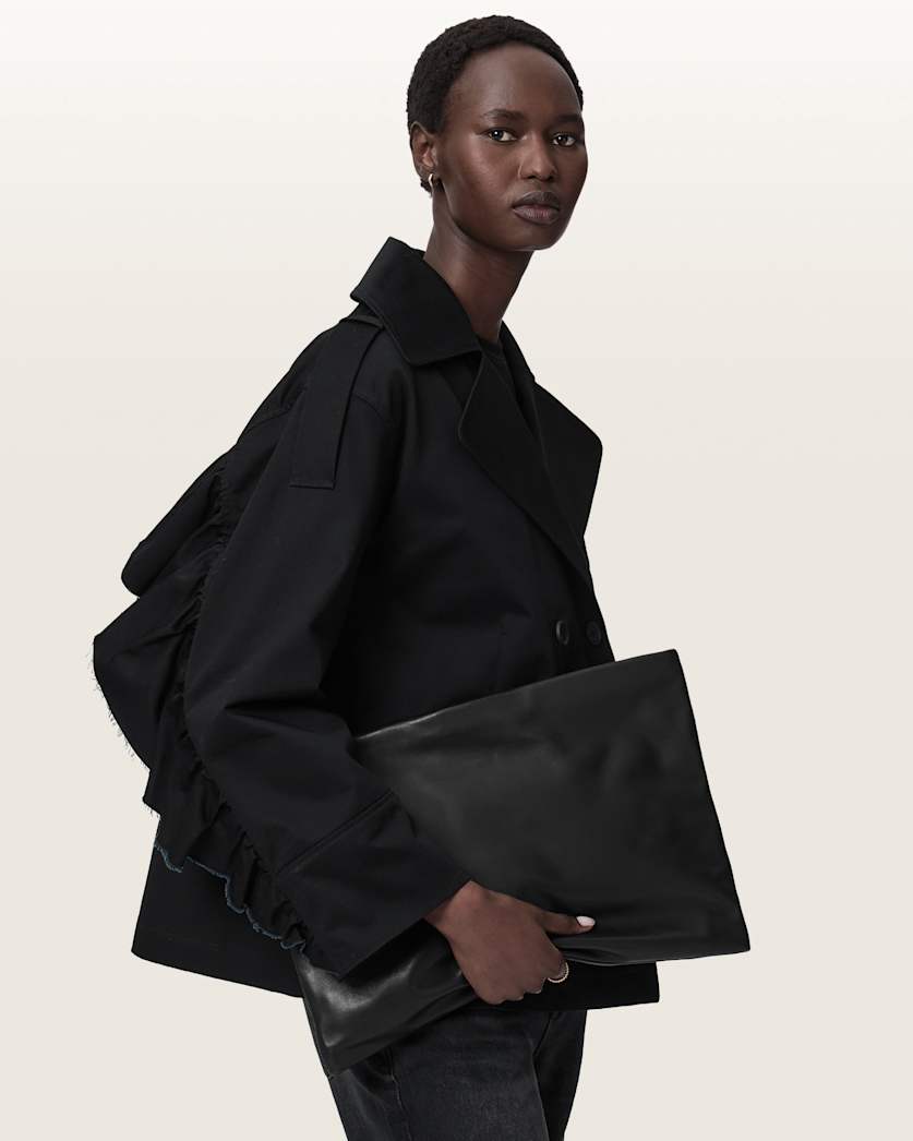 AllSaints Bettina Large Leather Clutch Bag Women's Black Women's