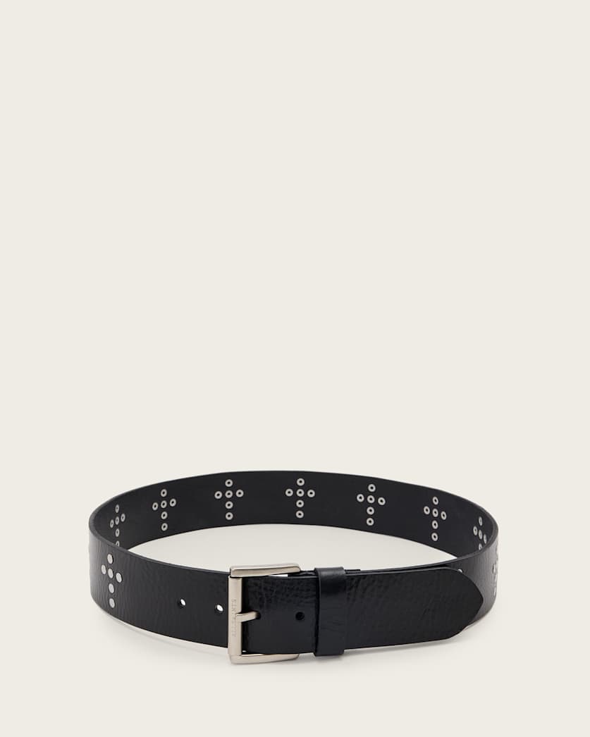 AllSaints Cross Maxx Leather Belt Women's Black/Antq Nickel Women's