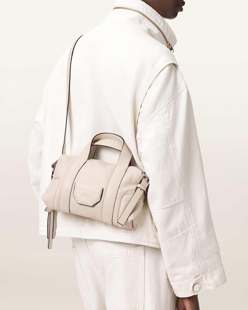 AllSaints Ares Compact Leather Crossbody Bag Women's Sahara White Women's