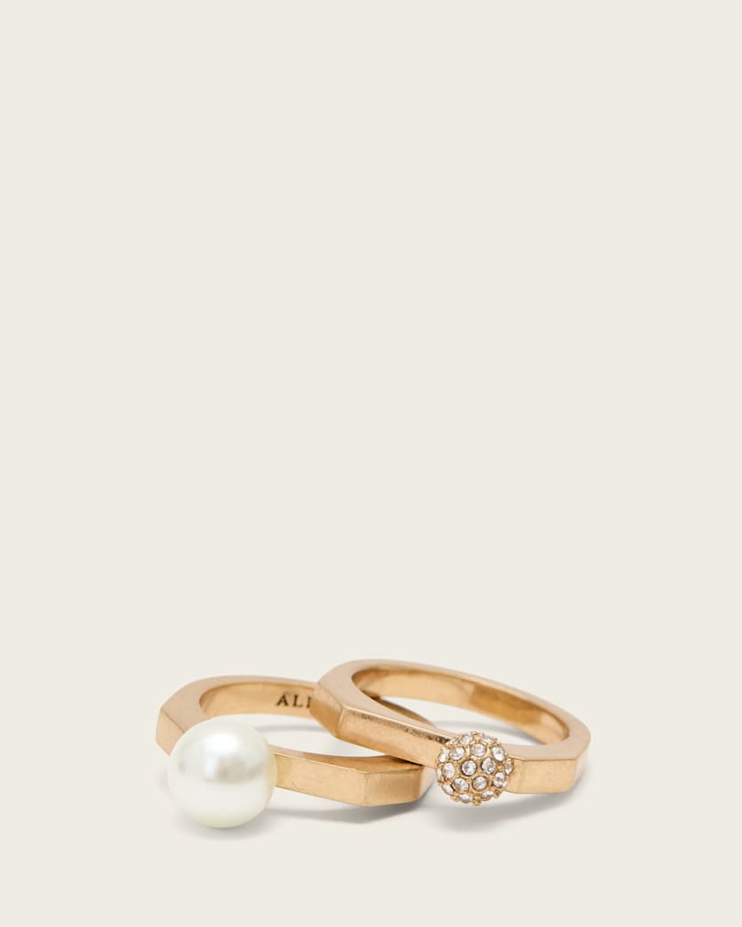 AllSaints Ellie Hex Ring Set Women's Warm Brass Women's