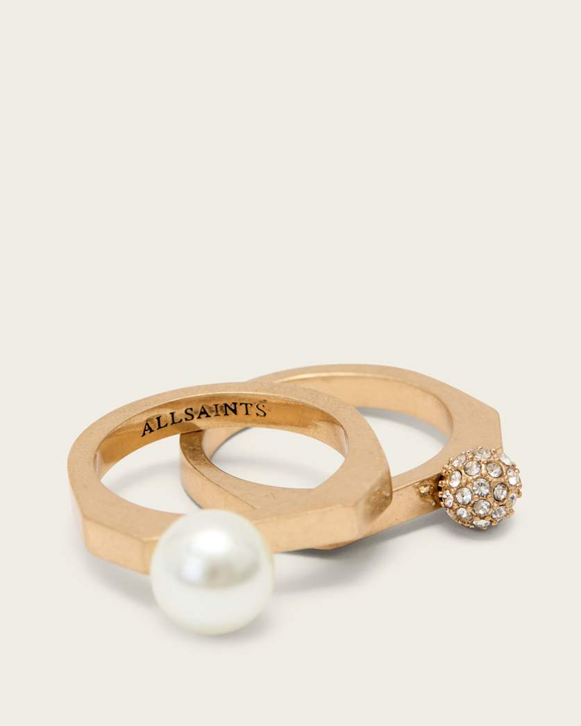 AllSaints Ellie Hex Ring Set Women's Warm Brass Women's