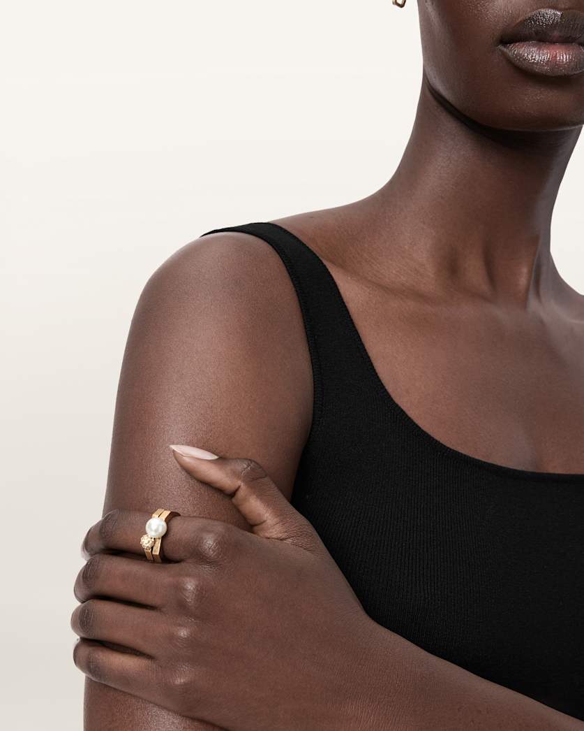 AllSaints Ellie Hex Ring Set Women's Warm Brass Women's