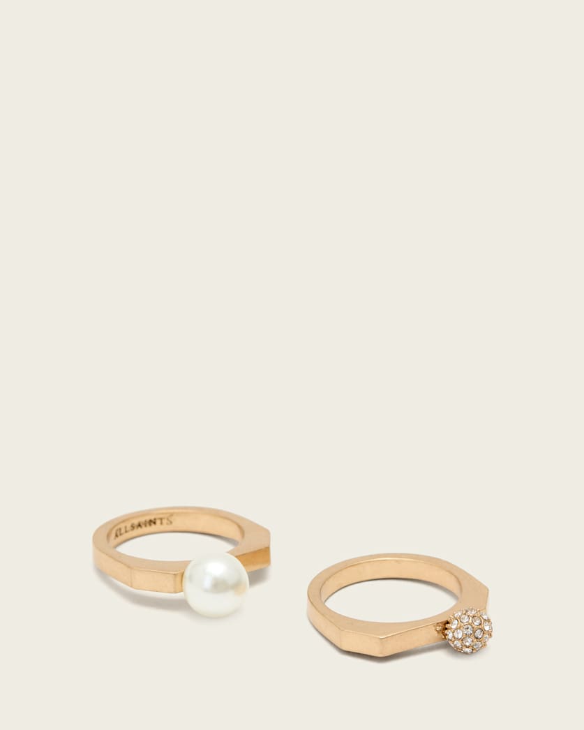 AllSaints Ellie Hex Ring Set Women's Warm Brass Women's