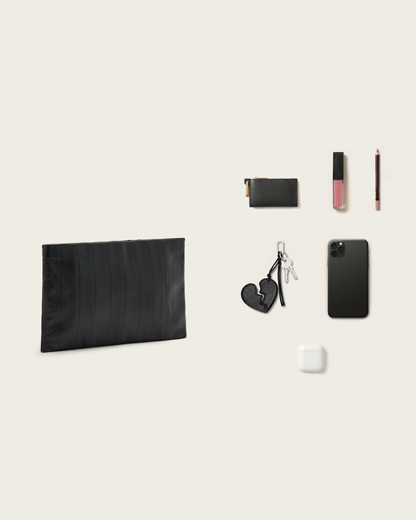 AllSaints Bettina Leather Clutch Bag Women's Black Women's