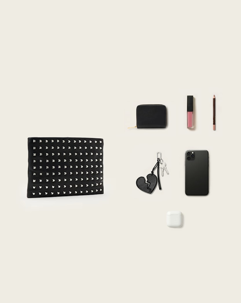 AllSaints Bettina Embellished Leather Clutch Women's Black Women's