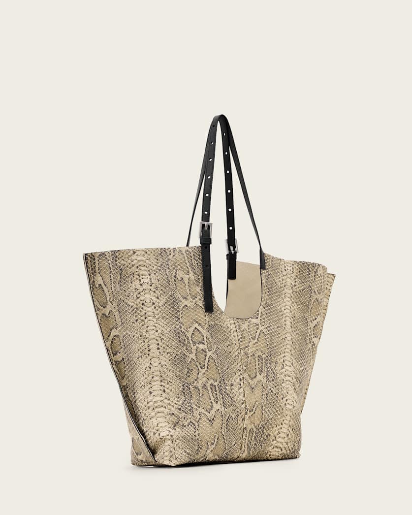 AllSaints Ara Leather Snake Tote Bag Women's Desert White Women's